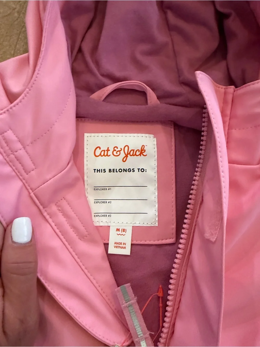 Cat & Jack Girls Pink Hooded Rain Jacket NWT Size M (8) Waterproof - Picture 7 of 9